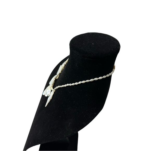 Vintage MOP Mother of Pearl & Gold Tone Beaded Large Leaves Necklace 18” Natural - Picture 3 of 10